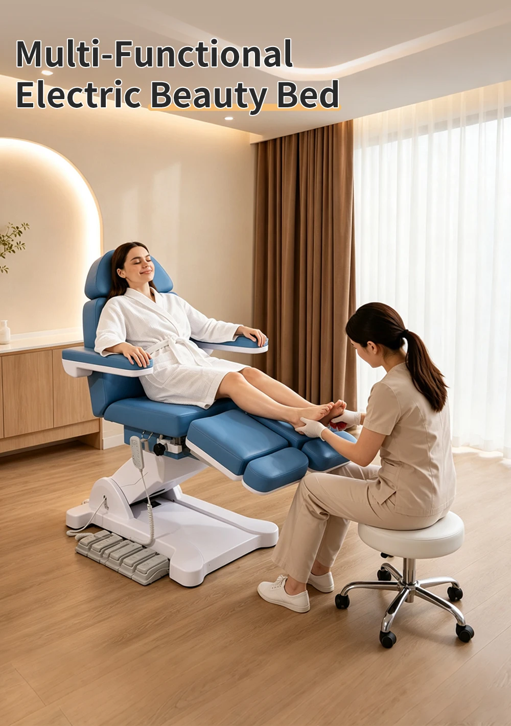 Großhandel: Elektrischer Podologie-Stuhl mit 5 Motoren, geteilter Beinauflage, verstellbarer Pediküre-Stuhl, Kosmetikliege, Tattoo-Stuhl, Medizinische Spa-Salon-Möbel – Detail 3