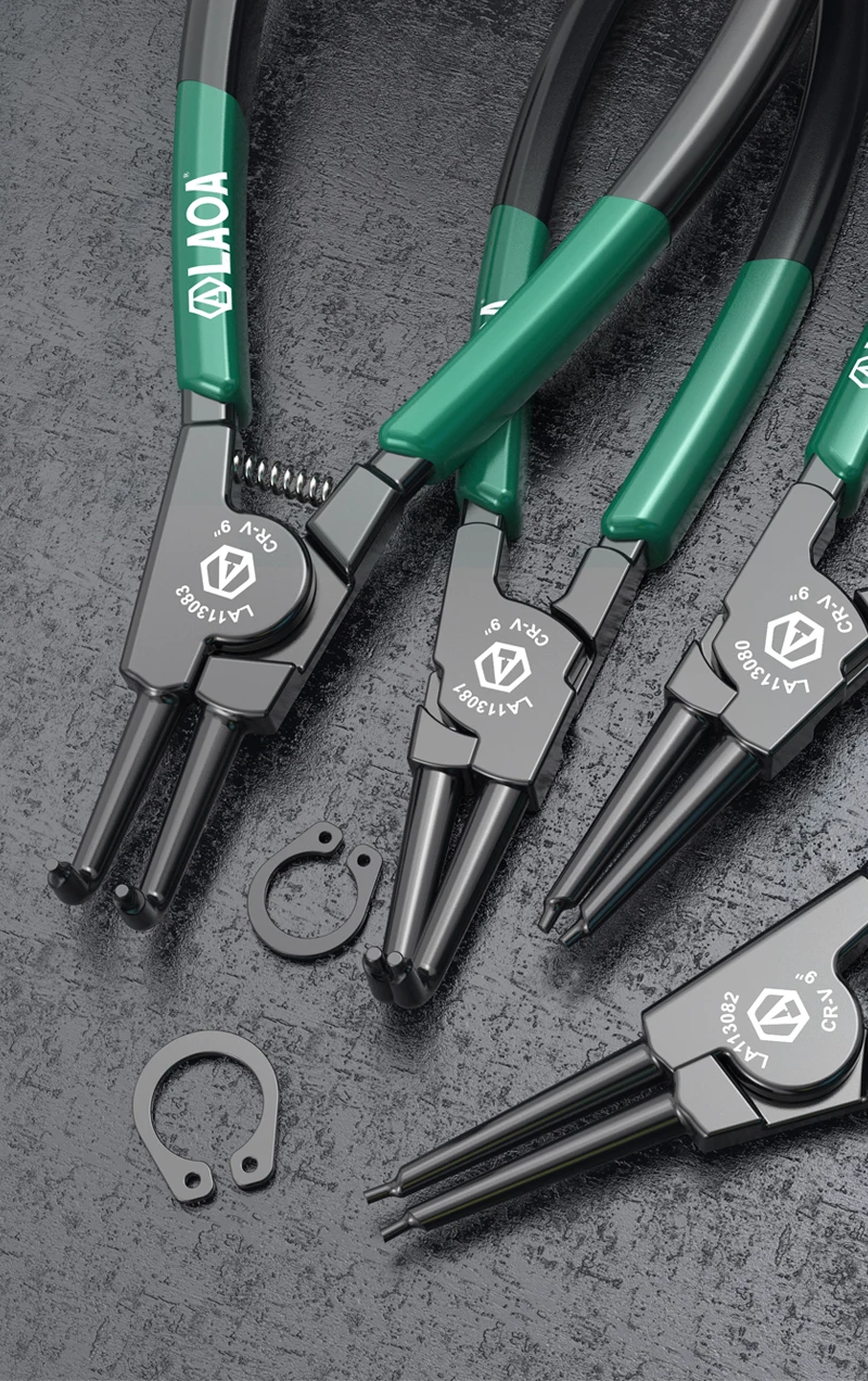 LAOA 9-Zoll-Sicherungsringzange aus CR-V-Stahl mit geraden/gebogenen Spitzen für 40-100 mm, Autoreparaturwerkzeuge – Detail 4