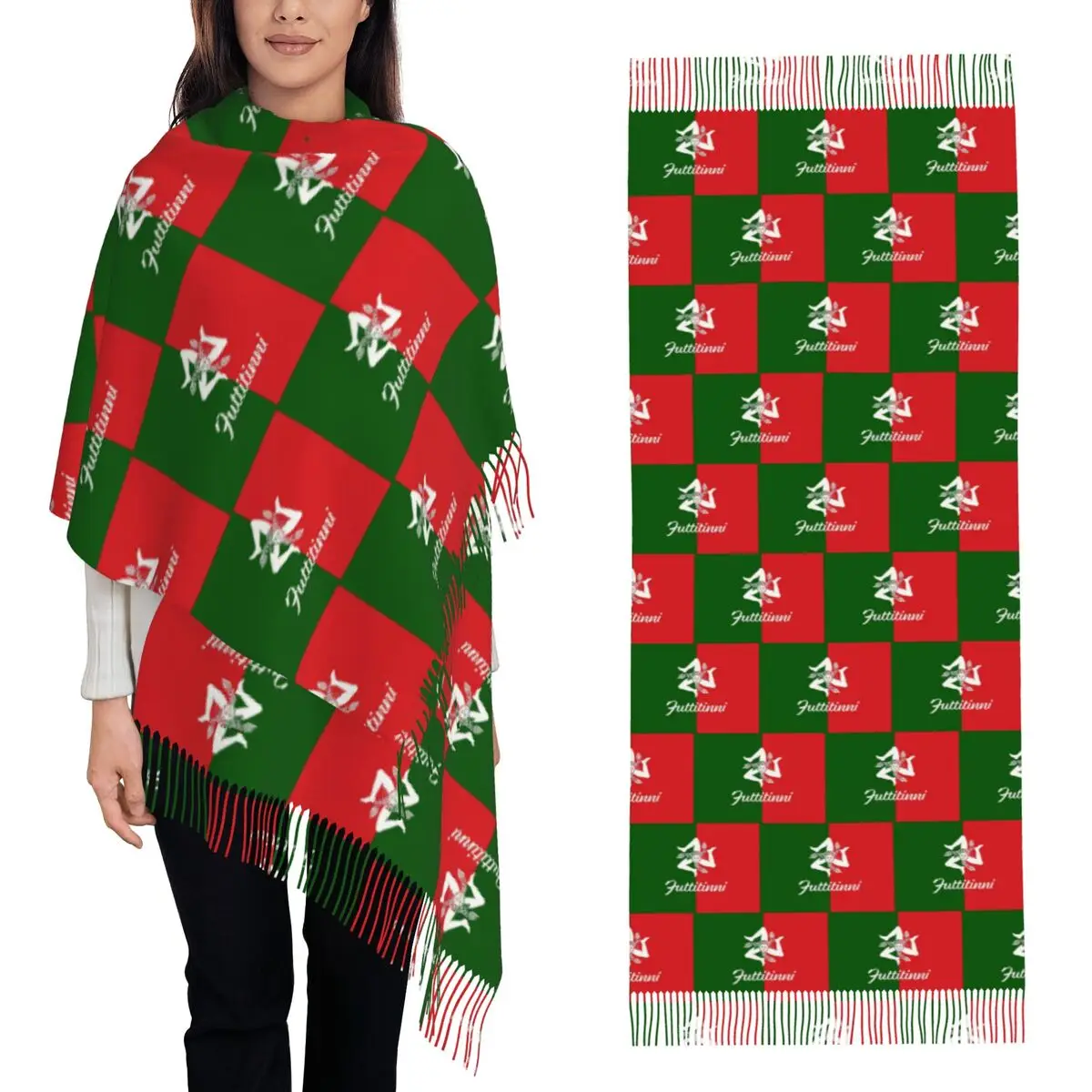 

Карта Сицилий Триакрии Сицилийский шарф гордости Шарфы с кисточками для женщин Мягкие теплые шали и накидки Длинная осенне-зимняя шаль