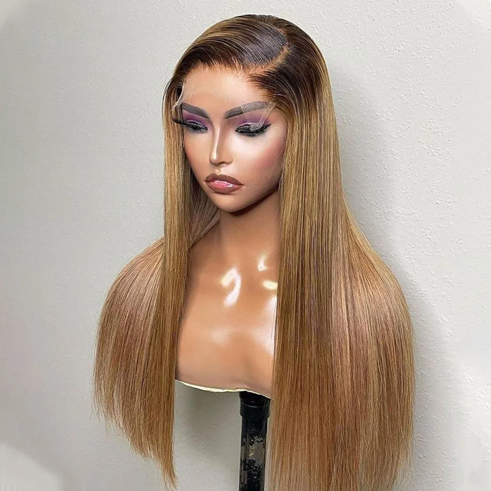 

Ombre Blonde 5x5 Silk Base 28Inch Glueless Straight Jewish Human Hair Wig Baby Hair HD Lace European Hair Preplucked Daily Wig