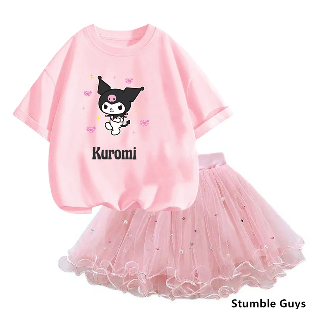 

New 2Pcs/Set 3-14Y girls Tutu Skirt Beautiful Princess cute kuromi T-shirt Set Birthday Party Ballet Performance Clothing