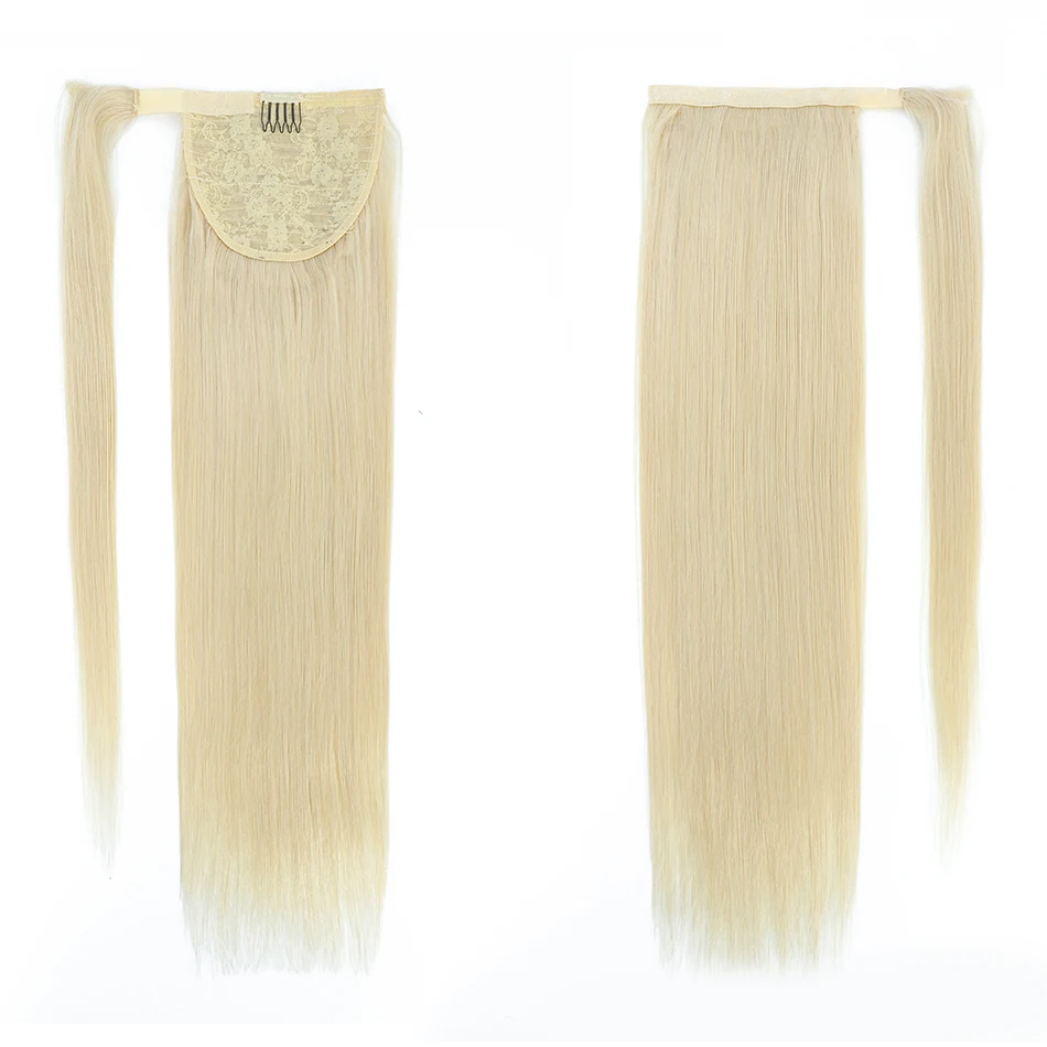 Extensões de cabelo humano de rabo de cavalo em linha reta loira marrom preto envoltório em torno de rabo de cavalo grampo em extensões de cabelo natural remy cabelo 140g