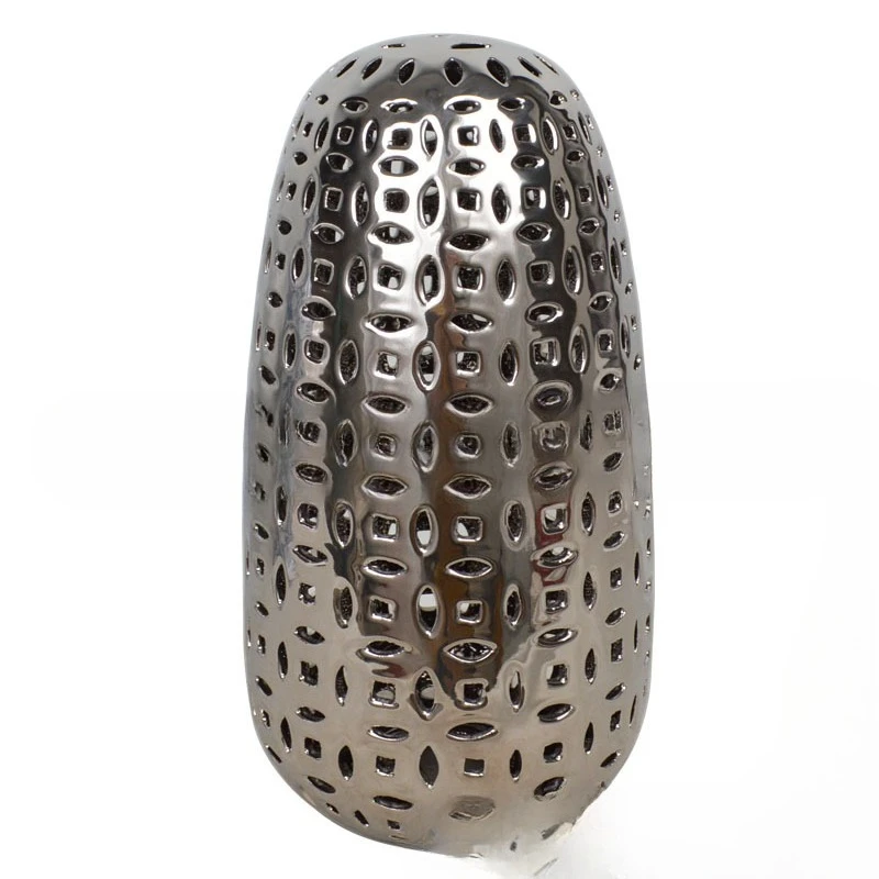 Copper coin hole hollow electroplating solid color glaze white medium and high temperature ceramic desk lamp base handicraft