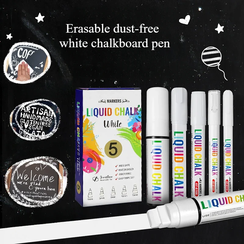 White Liquid Chalk Water-soluble Dust-free Non Dirty Hand Erasable White Marker Pen Advertising Fluorescent Board Special Pen