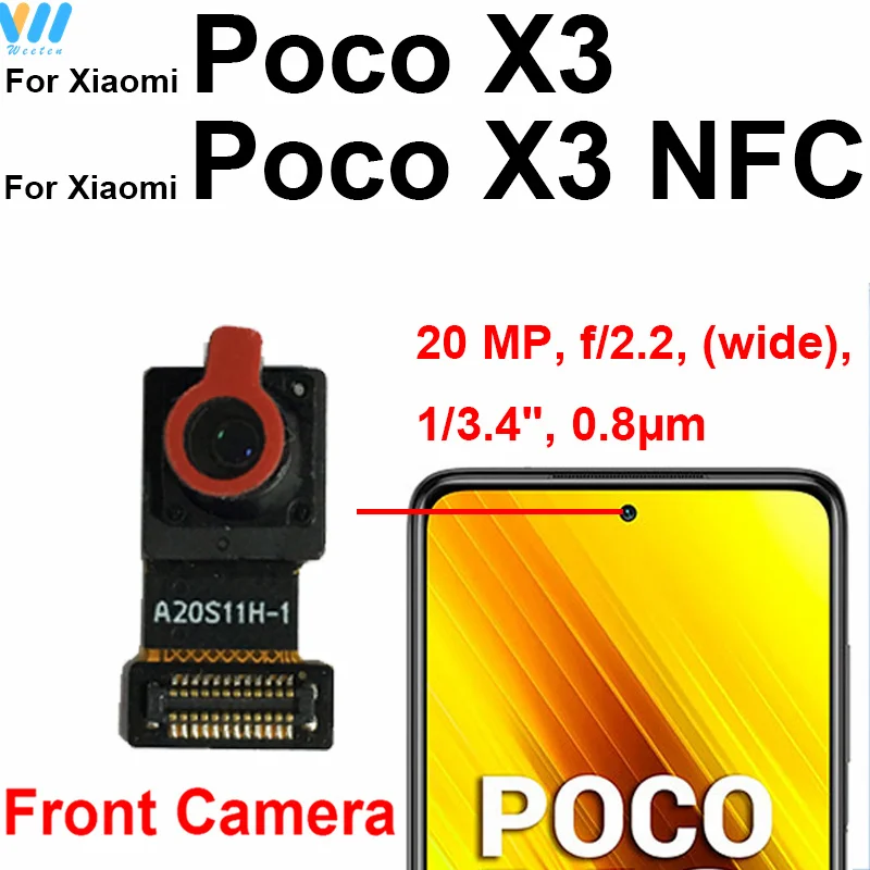 Front Rear Camera For Xiaomi Pocophone POCO X3/X3 NFC/X3 Pro Main Back Front Selfie Samll Facing Camera Flex Cable Repair Parts