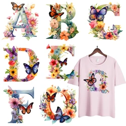 25cm Butterfly English Alphabet Letter Iron On Heat Transfer Stickers For Ironing Transfers For Clothing Diy Clothes Appliques