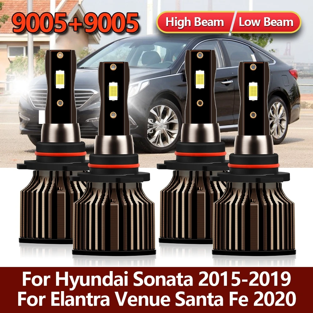 4x 9005 Combo LED Headlight Bulbs High Low Bright CSP Light Lamps For Hyundai Sonata 2015-2019 For Elantra Venue Santa Fe 2020