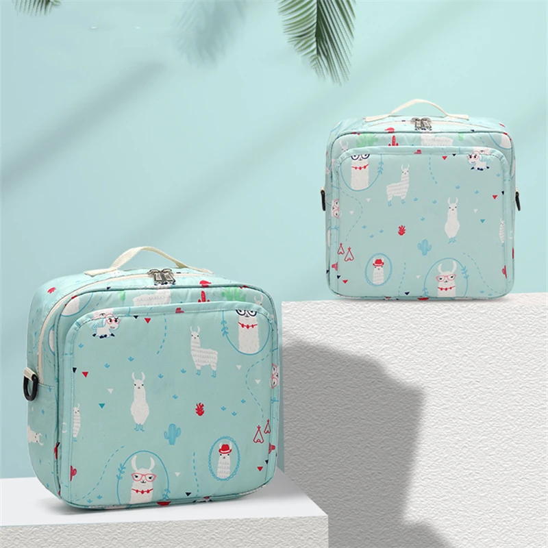 Cute Cartoon Print Baby Diaper Storage Bag Travel Portable Baby Supplies Organizer Bag Fashion Pure Color One-shoulder Mummy Bag