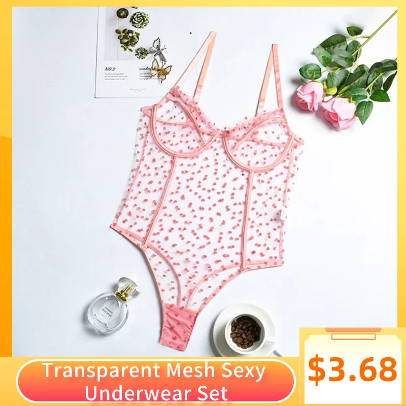 Transparent Mesh Sexy Women Underwear Ultra Thin Underwire Bras Set Push Up Lace Lingerie Outfit 2024 Ropa Interior Para Mujeres