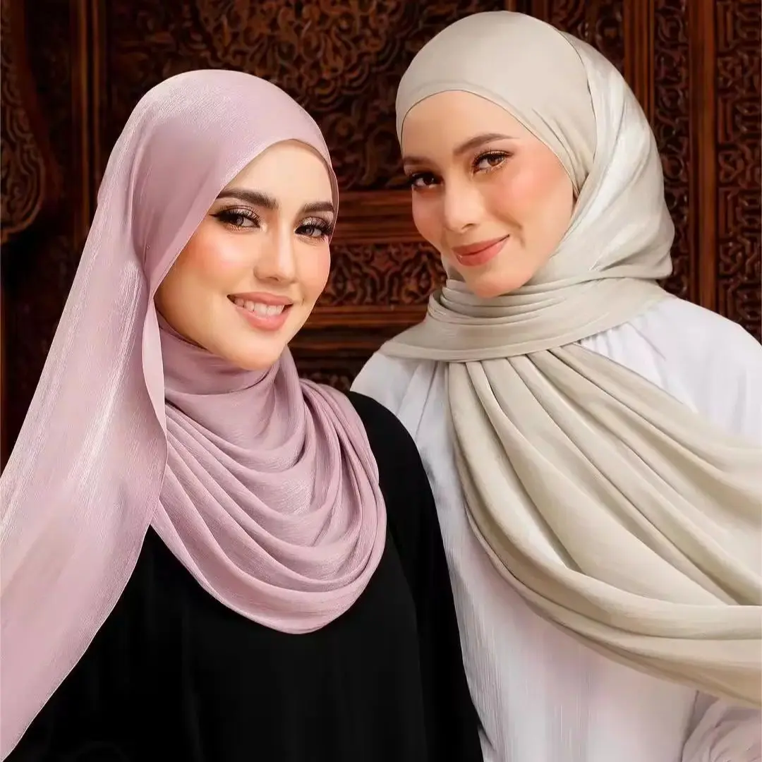 New in Pleated Glitter Chiffon Hijab Muslim Same as Tundung Shiny Crinkle Chiffon Scarves