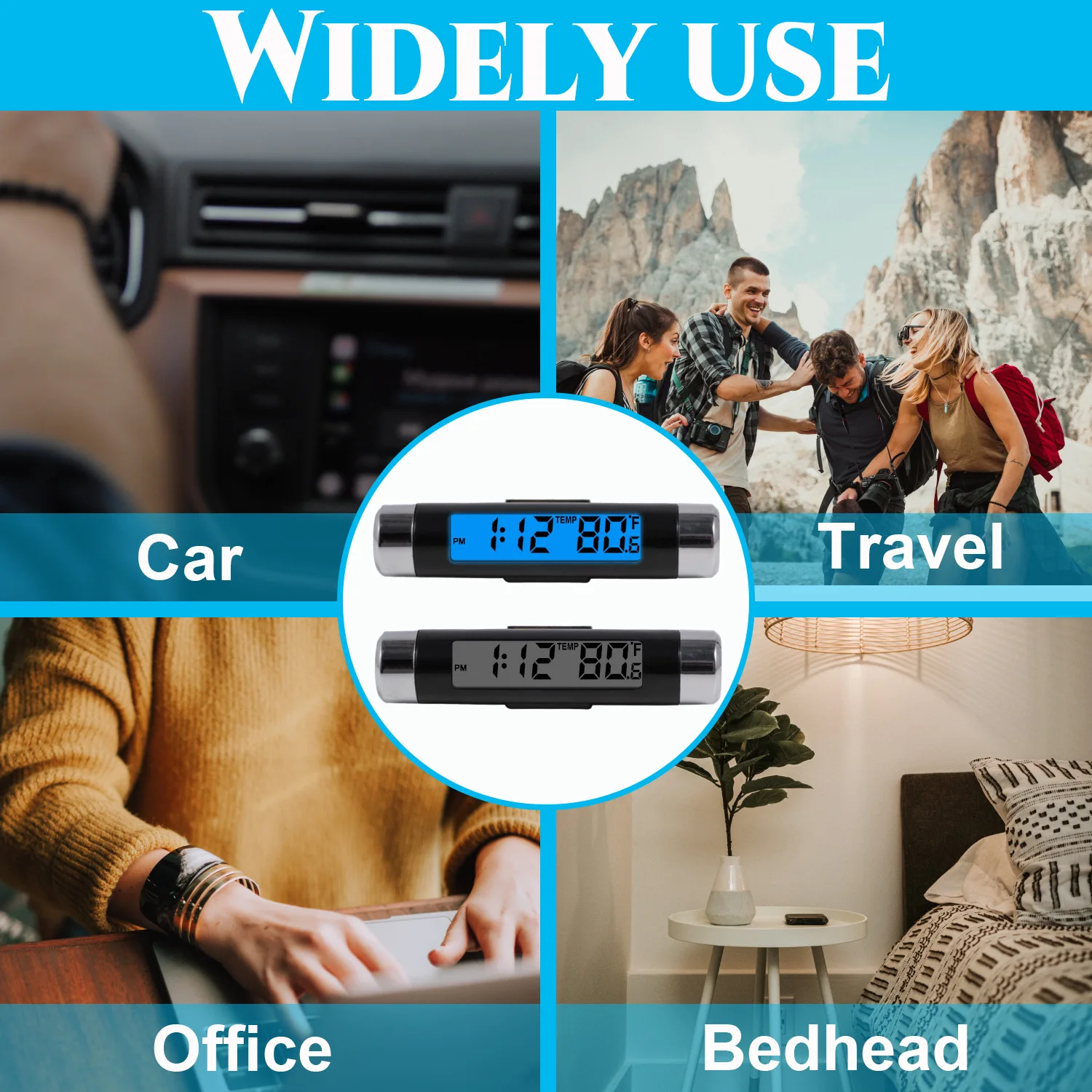 Car Digital Clock Temperature Display Electronic Clock Thermometer Auto Electronic Clock LED Backlight Digital Display Clock