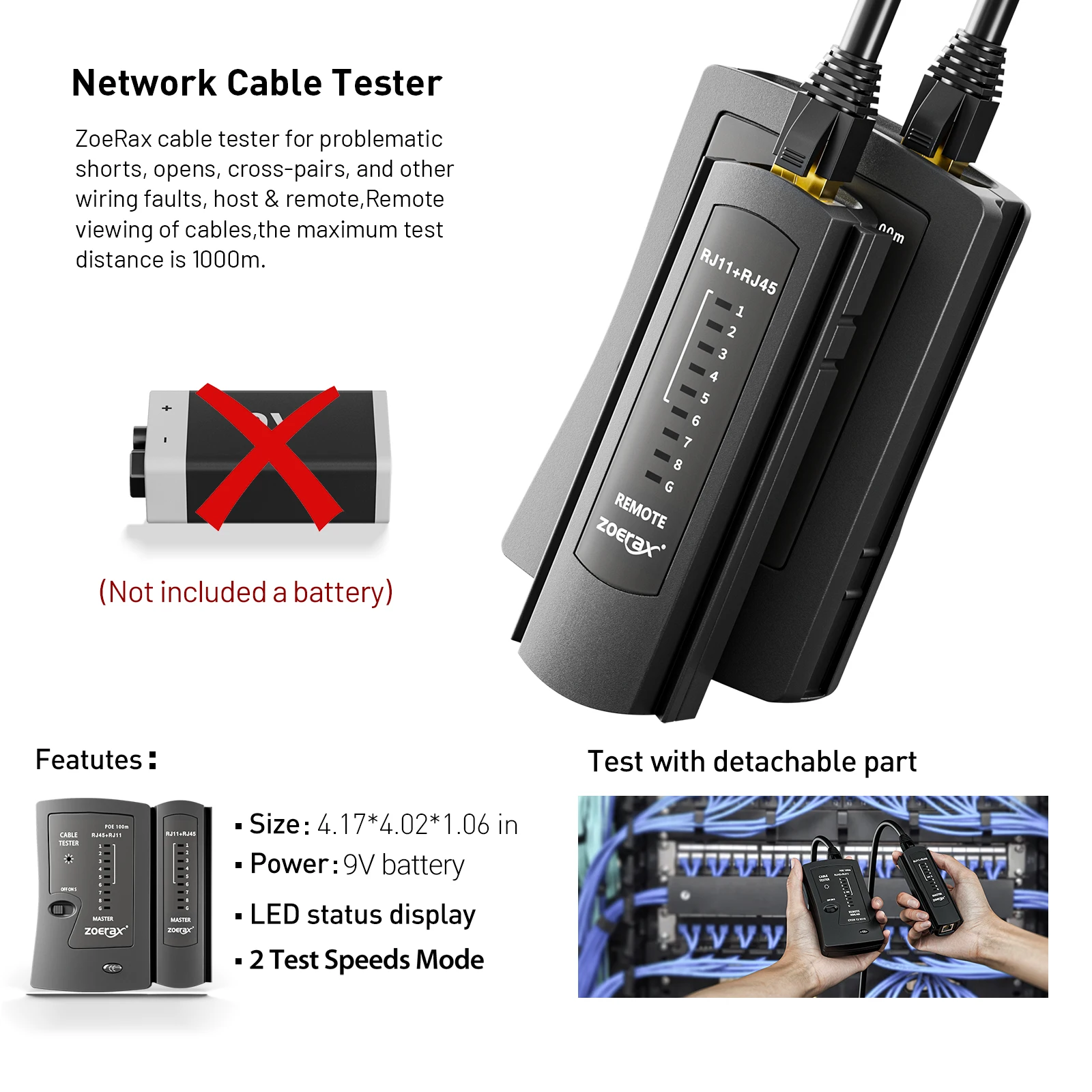 WoeoW 8-in-1-RJ45-Crimpwerkzeug-Set, Crimpwerkzeug, Kabeltester, Drahtschneider, Klingen, 50 Stück Cat 6 Anschlüsse und Zugentlastungsstiefel