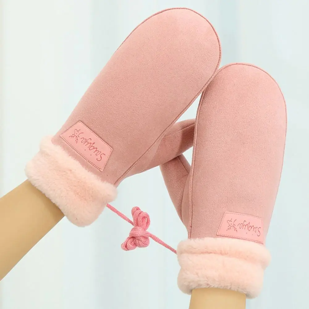 1 Pair Gifts Faux Suede Warm Mittens Cuffs Neck Strap Faux Suede Mittens Soft Texture Warm Winter Gloves Cold Weather Use