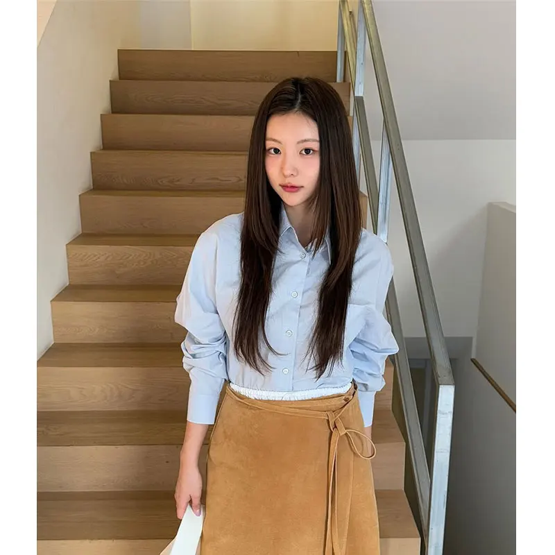 

Slimming Casual Dongda Gate 25 Summer Autumn Turn-down Collar Single Button ket Loose Women's irt Breathable Long Sve