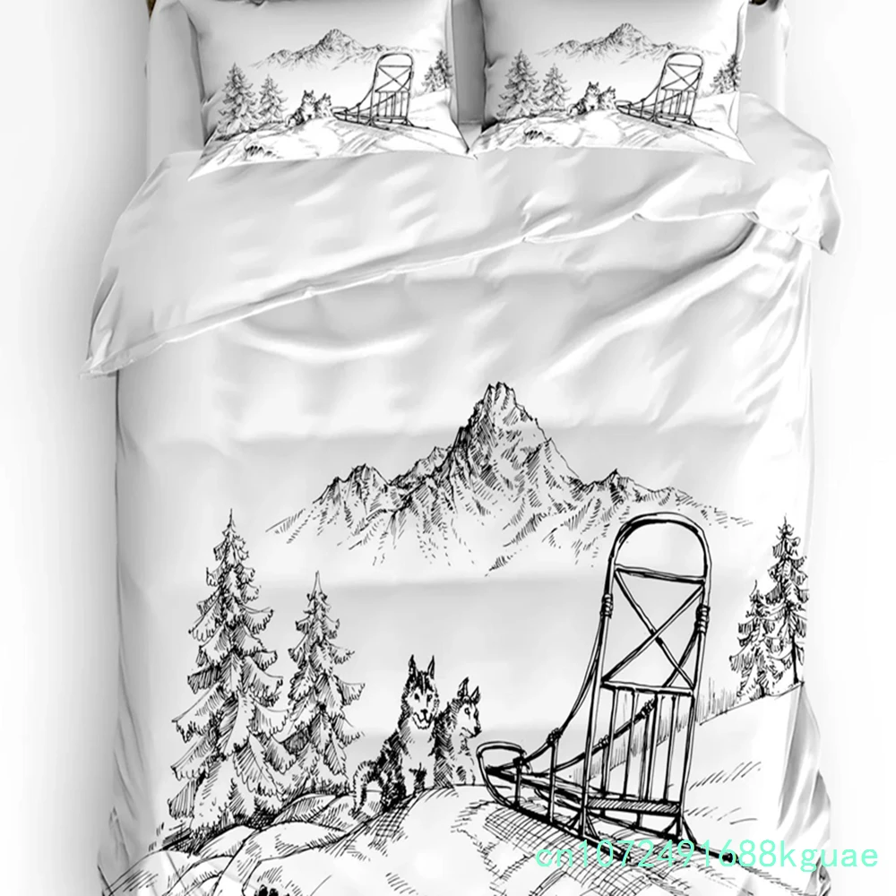 Mountain Snow Wolf Tree Duvet Cover Bed Bedding Set For Double Home Textile Quilt Cover Pillowcases Bedroom Bedding Set No Sheet