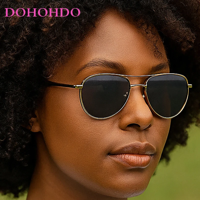 

New Fashion Twin Bridge Oval Pilot Sunglasses Men Luxury Designer Metal Punk Women Eyewear Outdoor Driving Shade Sunglass UV400