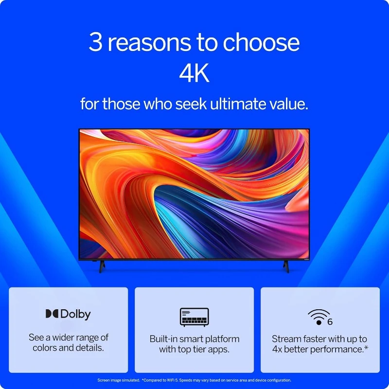 43-inch 4K UHD LED Smart TV w/Dolby Vision HDR, WiFi 6, Bluetooth Headphone Capable, Google Cast Built