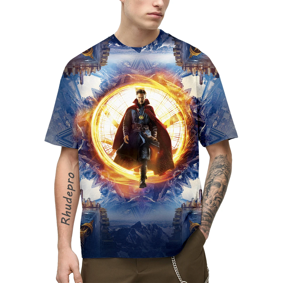 

Miniso 2024 New 3D Printing Iron Man Doctor Strange T-shirt Men's Women's Short Sleeve Oversized Breathable Loose Summer Casual