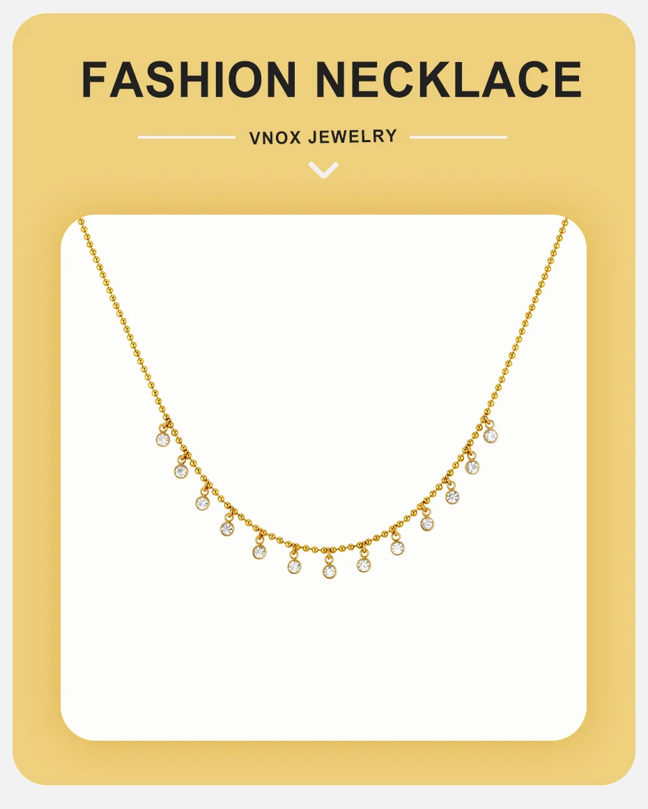 Vnox Elegante Funkelnde Zirkon-Halskette für Damen, 18K Vergoldeter Edelstahl, Quasten-Halskette, Exquisiter Partyschmuck – Detail 1