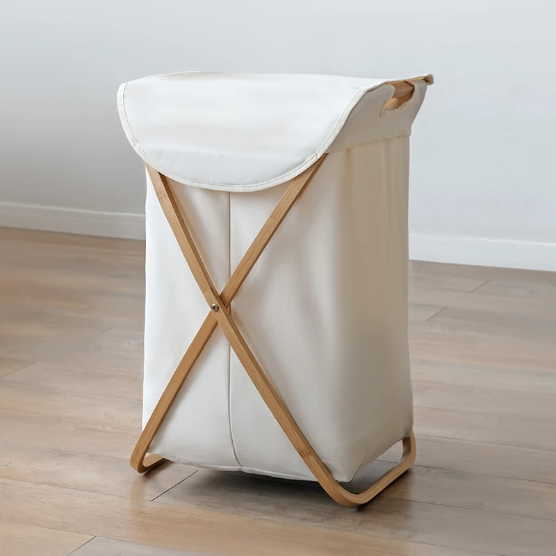 

Oxford cloth bamboo wood large capacity folding laundry basket with lid laundry bucket laundry basket clothes storage basket
