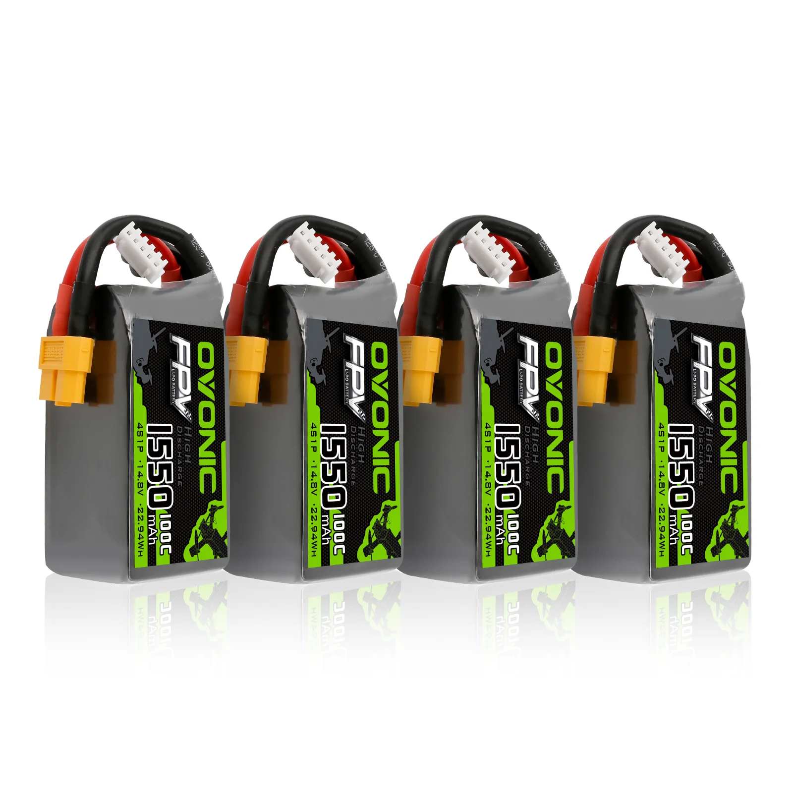 

OVONIC 4s Lipo Battery 100C 1550mAh 14.8V Lipo Battery Soft Case with XT60 Connector for FPV(4 Packs)