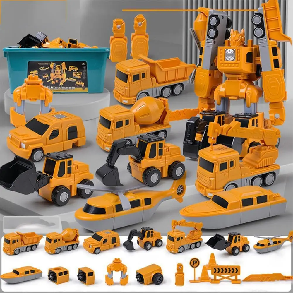 35 pcs of magnetic conversion engineering vehicle assembly toys, kids DIY toys, toy construction vehicle with storage box