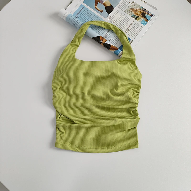 Women's Gym Seamless Halter Neck Vest One-piece Beauty Back Sports Lingerie Small Suspender Inner Yoga Suit Top with Chest Pad