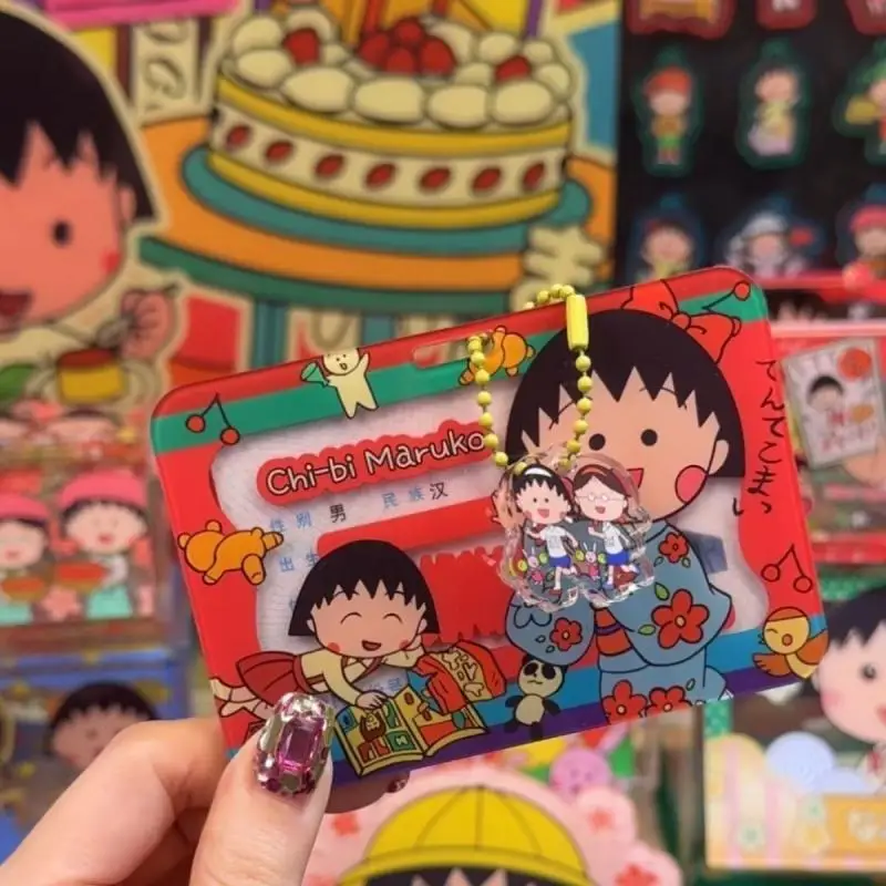 Chibi Maruko-Chan Cartão PVC Capa Protetora, Zipper Pingente, Anti-Perda Cartão de Manga, Casal Cartão de Refeição Ônibus, Decorativo