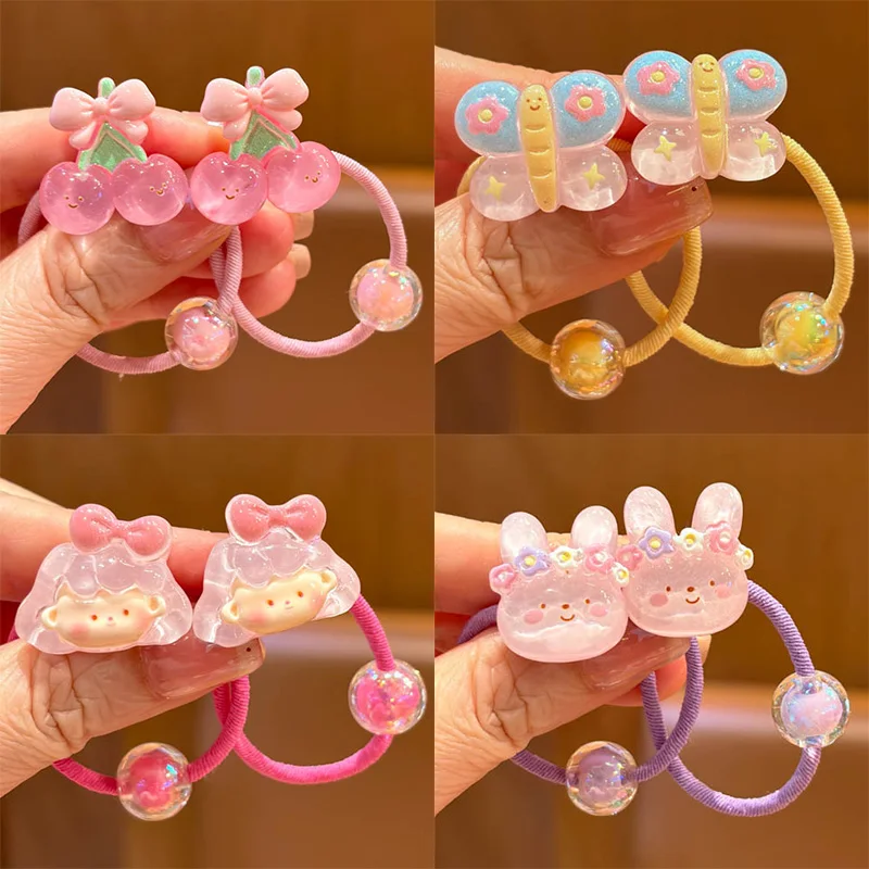 2 Pièces Mignonnes Élastiques à Cheveux Papillon Cerise pour Enfants, Attaches Cheveux Filles, Accessoires Cheveux Bébé, Coiffure Bébé