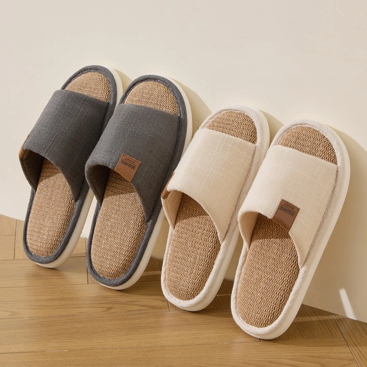 

Big Size 48 49 Summer Men Home Slippers Linen Thick Sole Flats Women Slides Breathable Non-Slip Indoor Soft Shoes Japanese Style