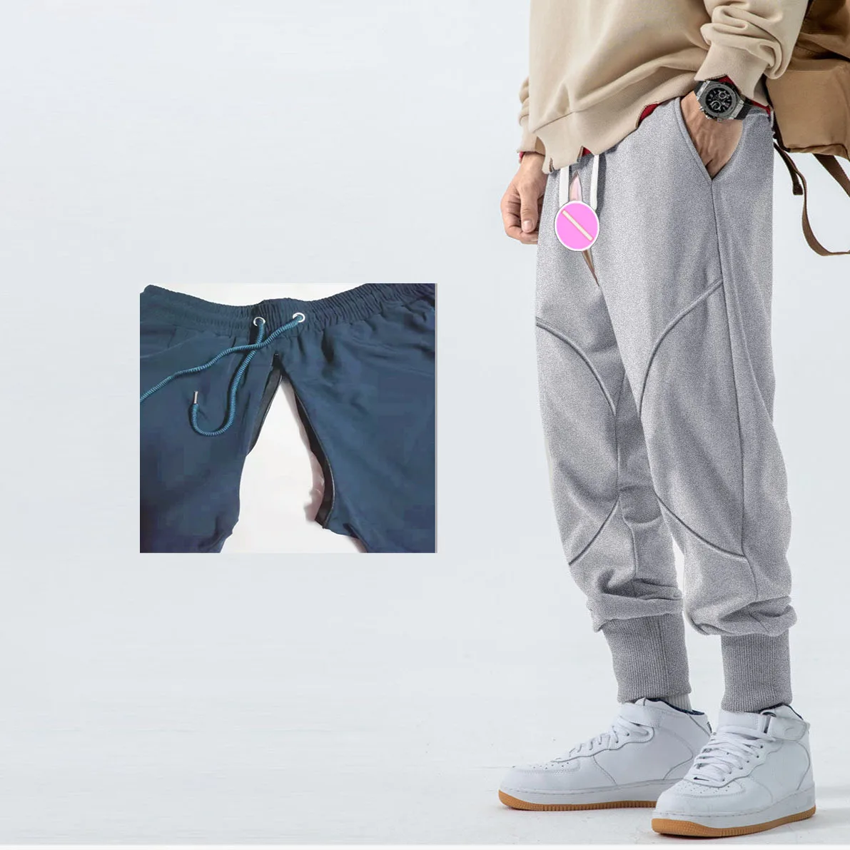 Invisible Open Crotch Outdoor Sex Sports Trousers Men's Thread Ankle Banded Pants Casual Autumn Fitness Sweatpants Streetwear