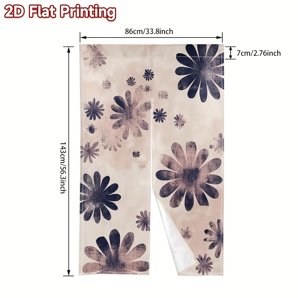 Floral Pattern Noren Curtain – Navy Blue Daisies on Beige Background, Elegant Japanese-Style for Entryway or Room Decor