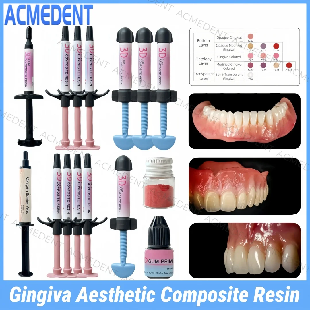 Dental 3D Gum Gingiva Aesthetic Composite Resin Pink Shade Light Cure Composite Resin Syringe Adhesive Kit Micro Filler Type