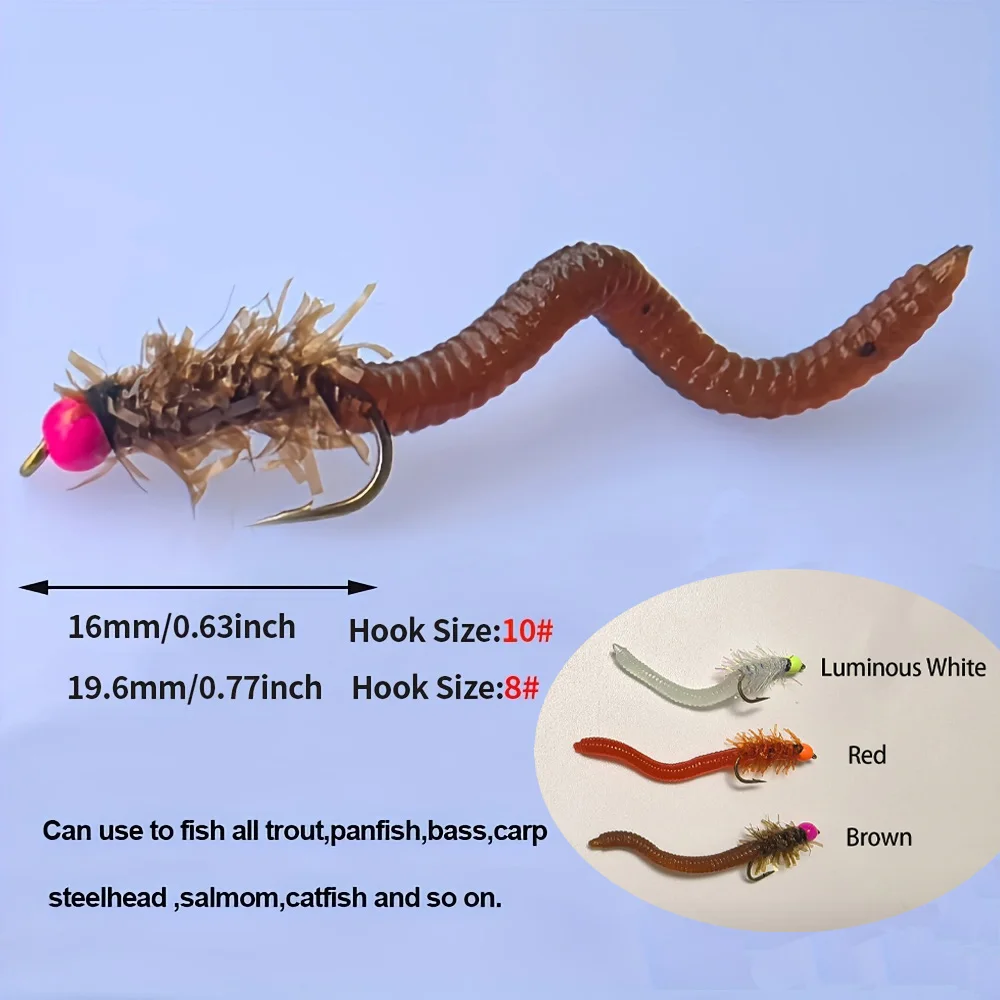 8 # 10 # Fliegenfischen Fliegen Erdwurm Weichköder Sinkender Künstlicher Angelköder für Forelle Barsch Flachfisch Würmer Weiche Angelköder Fliegenköder – Detail 2