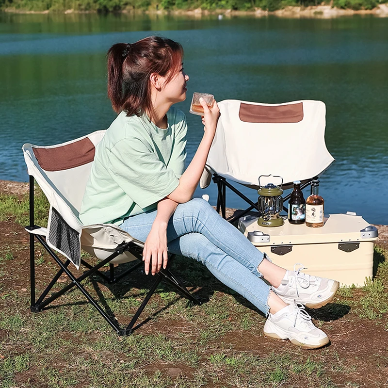 Outdoor Folding Chair Moon Chair Picnic Camping Car Chair Easy to Carry Easy to Use High Load Bearing