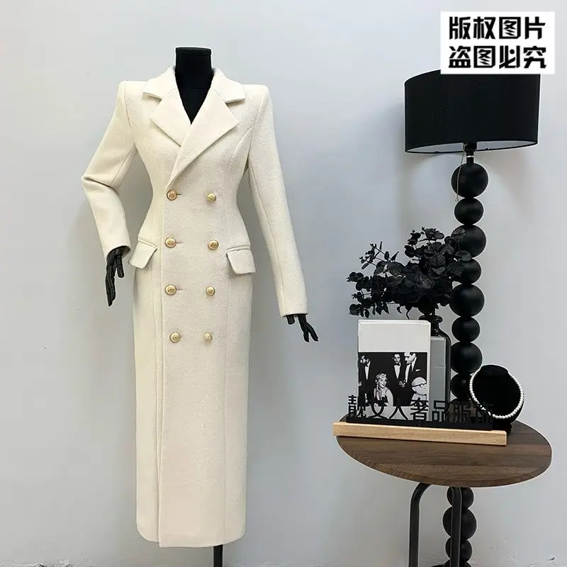 

Luxury High Quality X-Long Double-Breasted Wool Coat for Women Winter Melard New Slim-Fit Thick Coat Warm Autumn Tweed Jacket