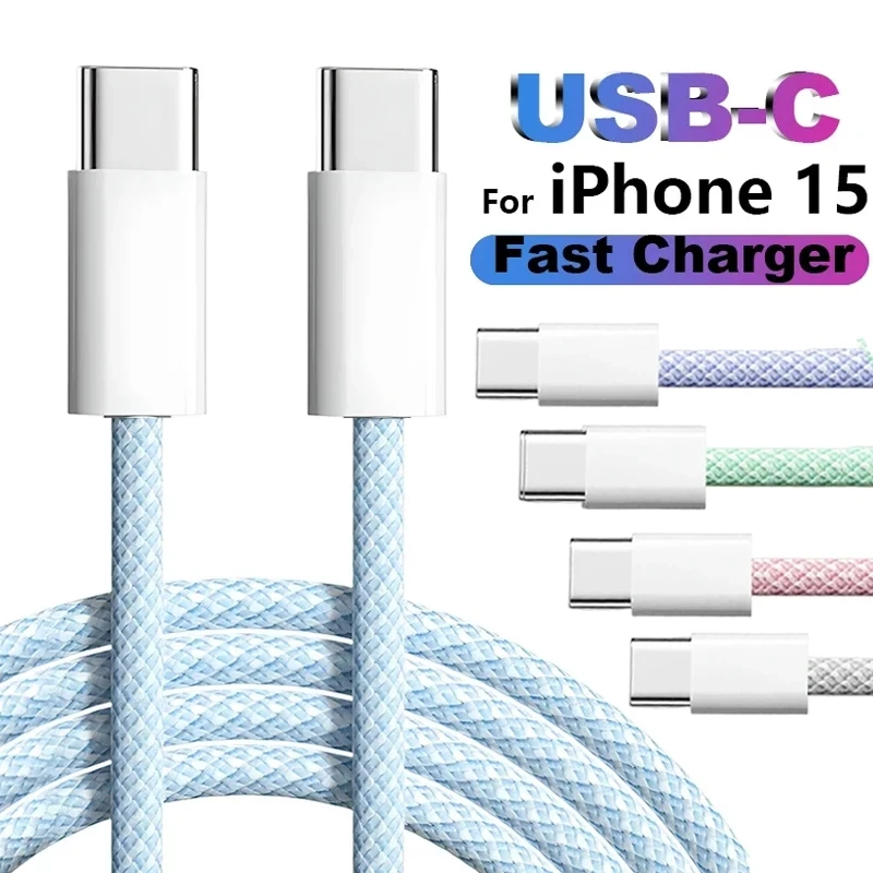 

USB-C to Type C Color Cable For Apple iPhone 15 Pro Max 15 Plus PD 60W Fast Charging For iPad Pro MacBook Type C Weaving Cable