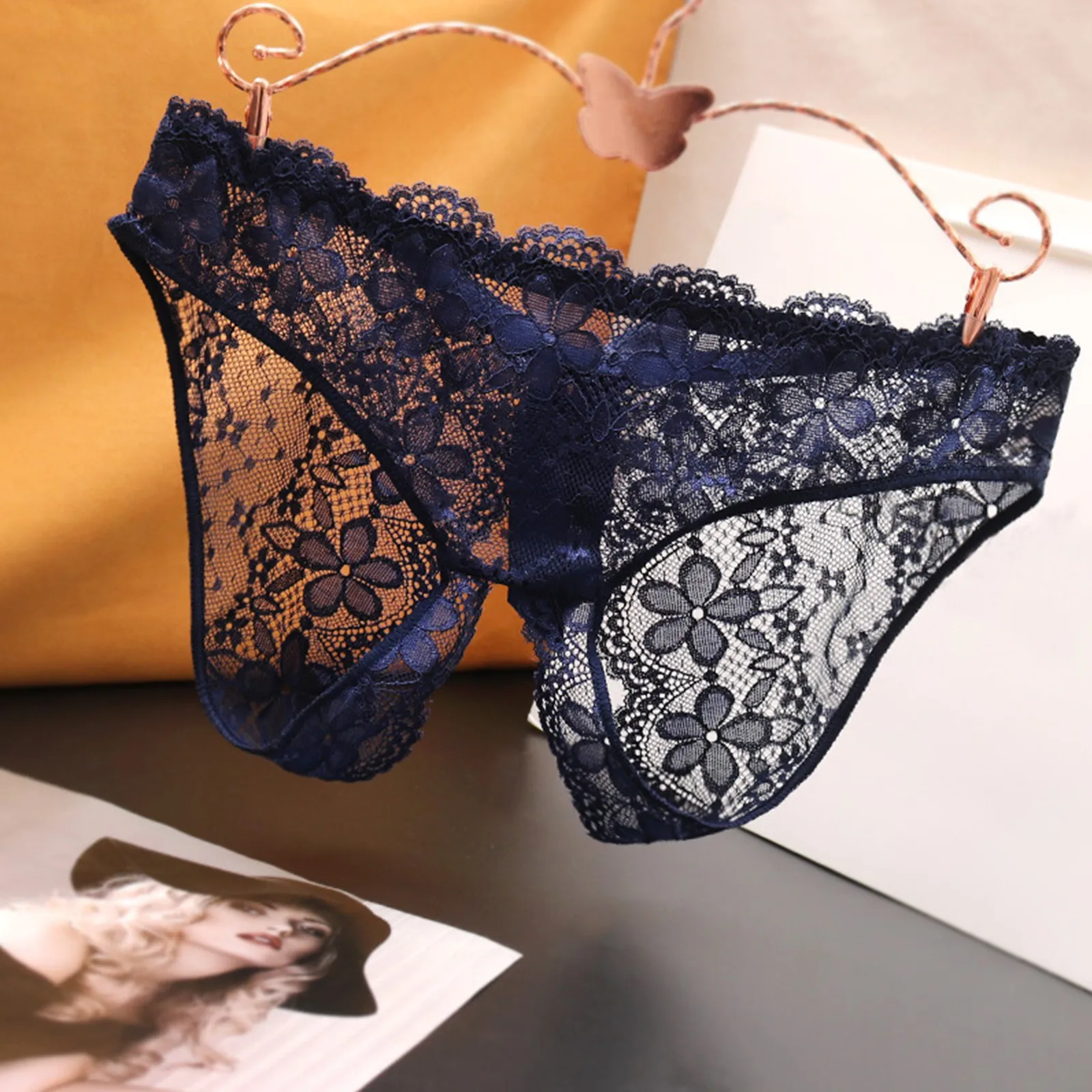 

Women'S Sexy Floral Lace Underpants Pron Open Crotch Panties Low Waist Lace Transparent Briefs Underwear Famale Breathable Brief