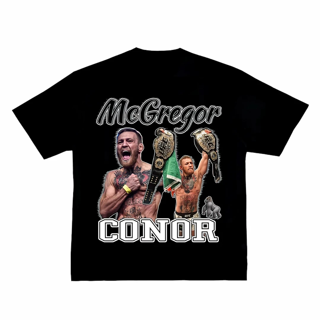 2025 Popular nuevo estilo Conor McGregor UFC boxeo lavado agua hacer viejo Vintage Camiseta de manga corta de algodón de manga larga High Street