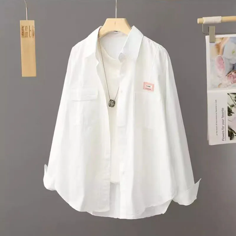 

2026 Spring Autumn New Plus Size Women's White Shirt Office Wear Suit V-Neck Professional Commute Formality Chic Female Blouse
