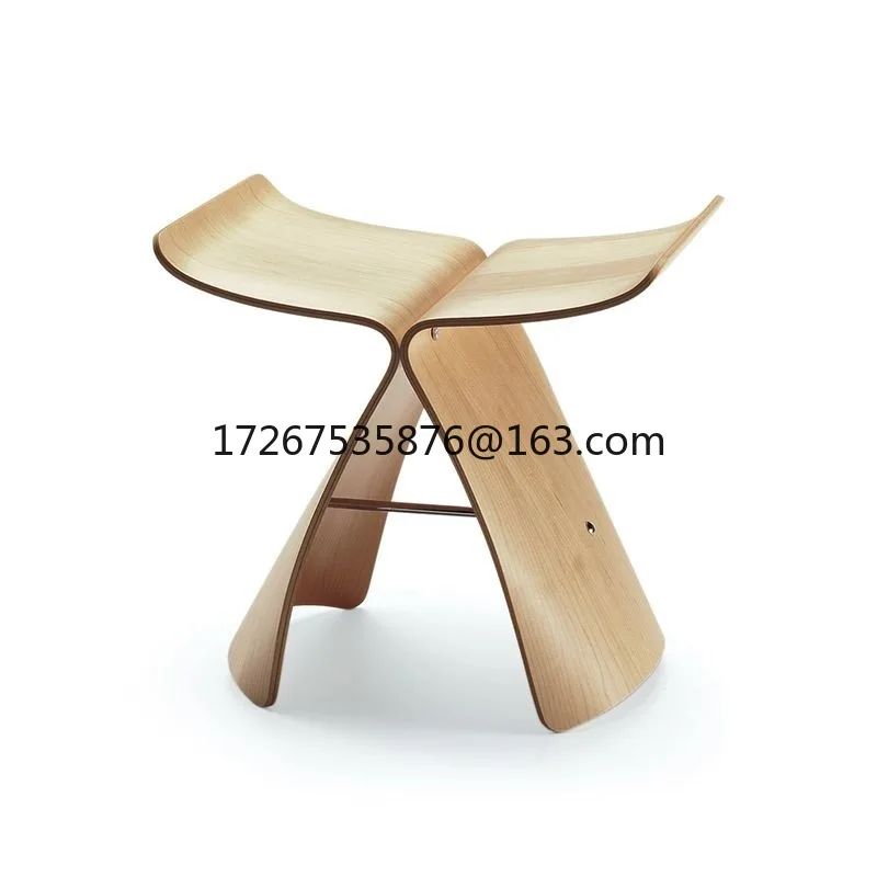 

Butterfly shoe changing stool Personalized minimalist Nordic decorative chair creative modern chair log color solid wood stool