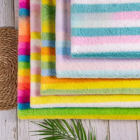 Striped Imitation Otter Rabbit Short Plush Fabric for Faux Fur Background Clothing Illows Dolls Handmade DIY Sewing Cloth
