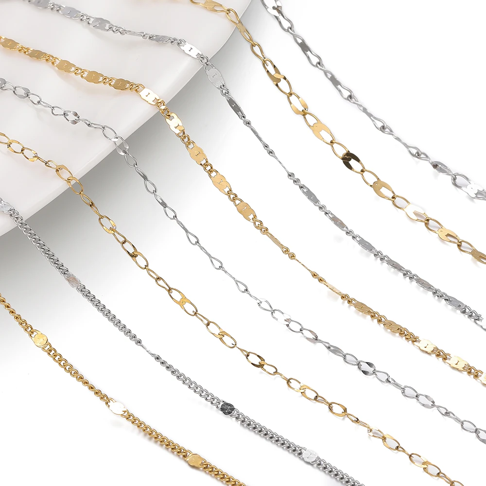 1Meter/Pack Stainless Steel Gold Flat Oval Filled Cable Chains for DIY Necklace Making Jewelry Making Findings Bracelet Supplies