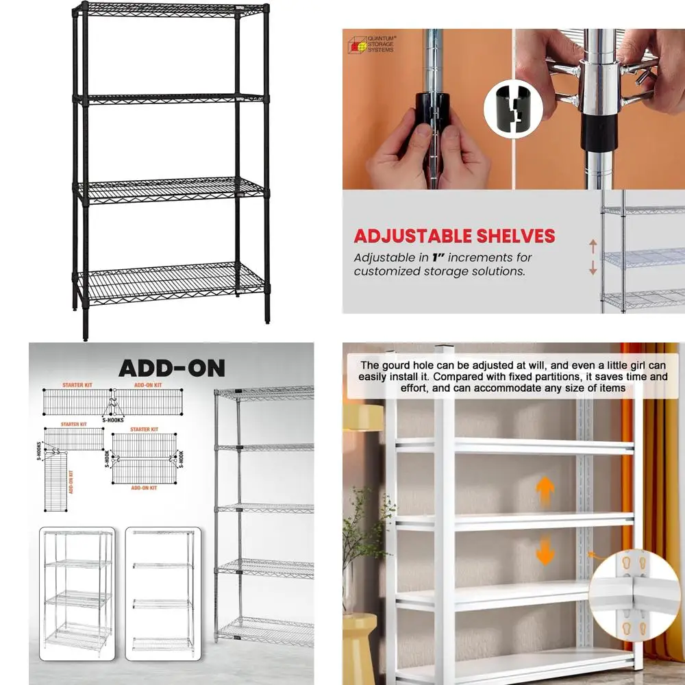 مجموعة أدوات أرفف الأسلاك لأنظمة التخزين الكمي، 30 عريضة × 24 عمقًا × 74 ارتفاعًا، سعة تحميل 600 رطل، هيكل من الفولاذ الكربوني #1