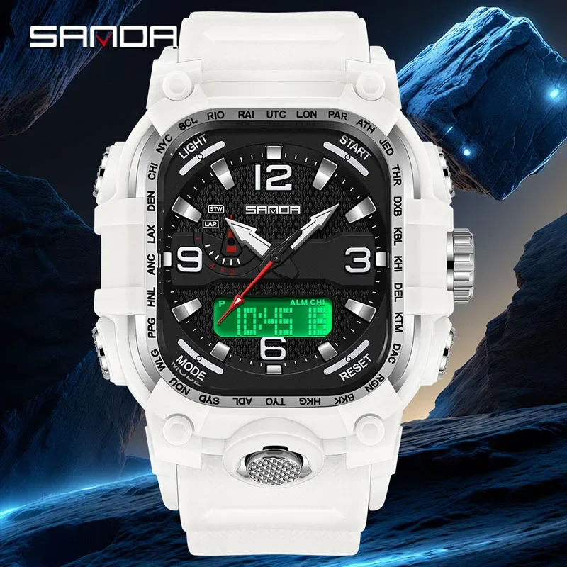SANDA Luxury Men's Quartz Watch Big Dial Multifunctional Luminous Alarm Clock Calendar Stopwatch Fashion Casual Watches for Man