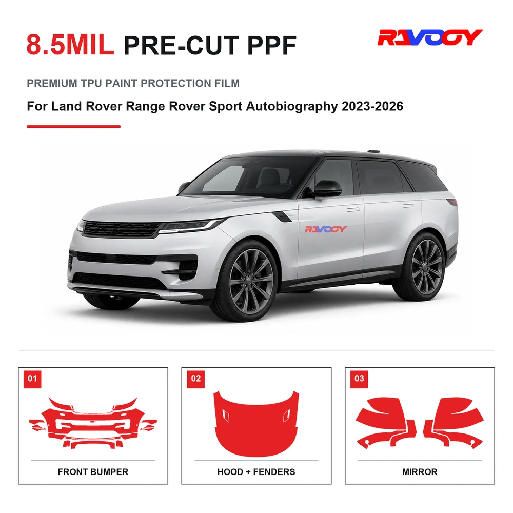 Film de protection de peinture transparente en TPU auto-cicatrisant anti-UV de 8,5 mil, prédécoupé pour Land Rover Range Rover Sport Autobiography 2023-2026