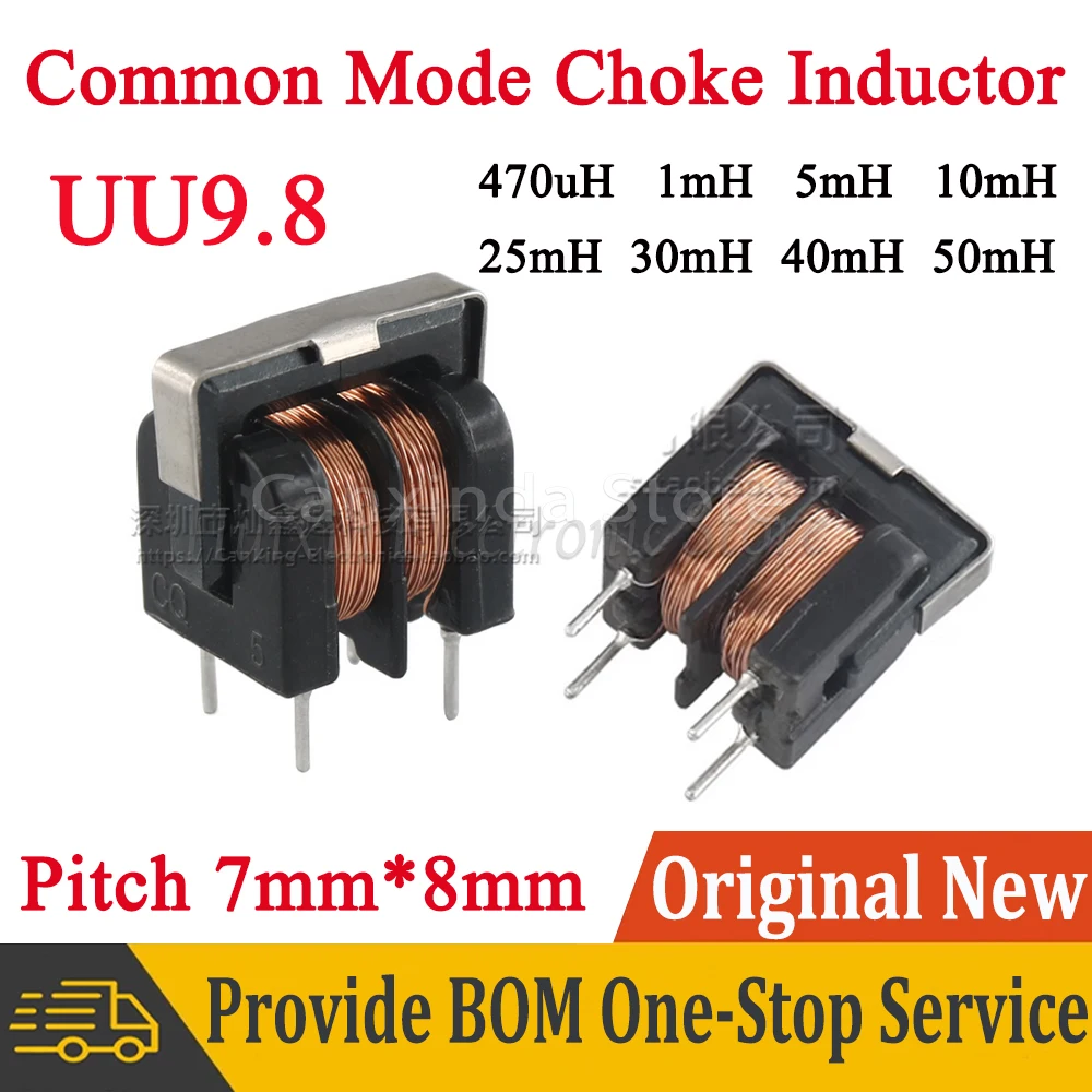 5pcs UU9.8 UF9.8 Copper Wire Common Mode Choke Inductor with Base 1mH 5mH 10mH 20mH 30mH 40mH 50mH Filter Inductance Pitch 7*8mm