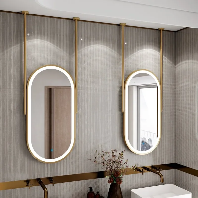 Hanging rod, elliptical bathroom, suspended ceiling, suspended mirror, illuminated hotel and homestay bathroom mirror