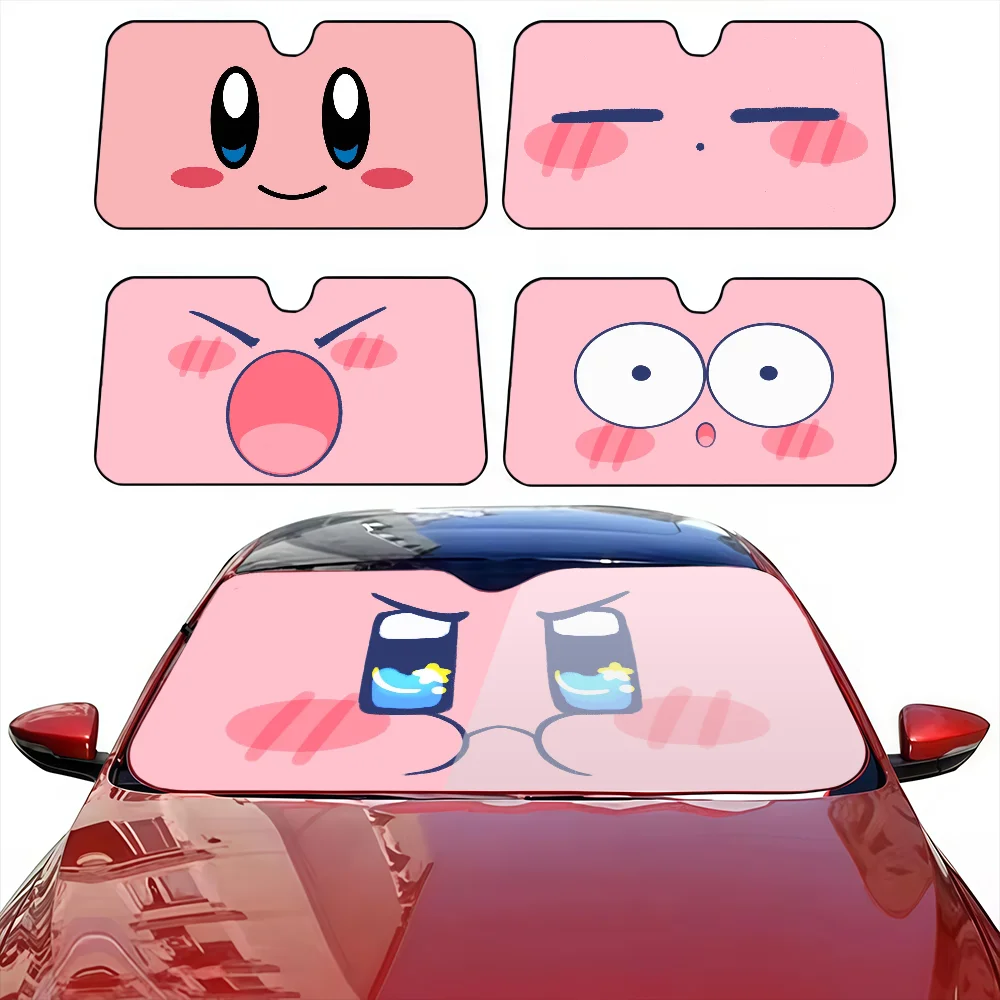Bonito dos desenhos animados k-kirby engraçado carro pára-sol personalização personalizada pára-brisa anti-uv janela pára-brisas capa sombra viseira automática