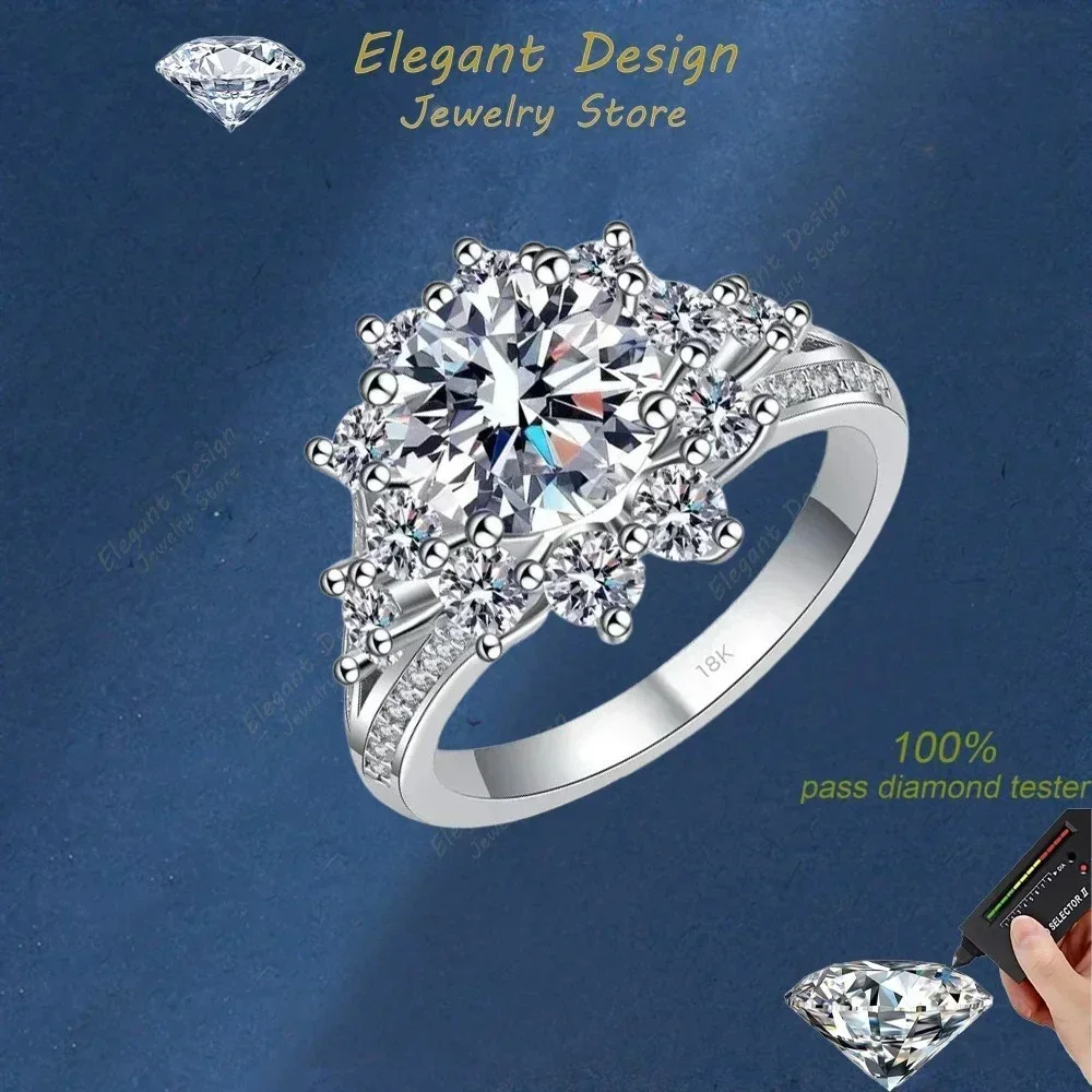Elegant-Design Romantic Wedding Rings 3CT Moissanite Luxury Ring Luxurious 18K White Gold for Women Fine Accessories